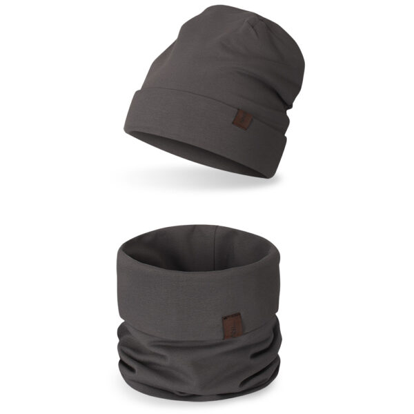 Komplet dziecięcy czapka+ komin, stalowy