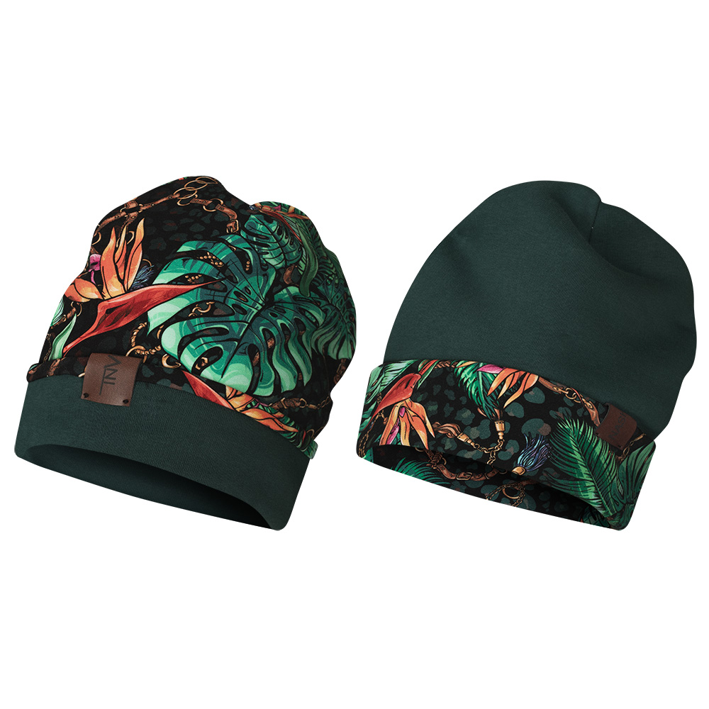 Czapka dwustronna, gruba, łańcuchy-butelkowa zieleń