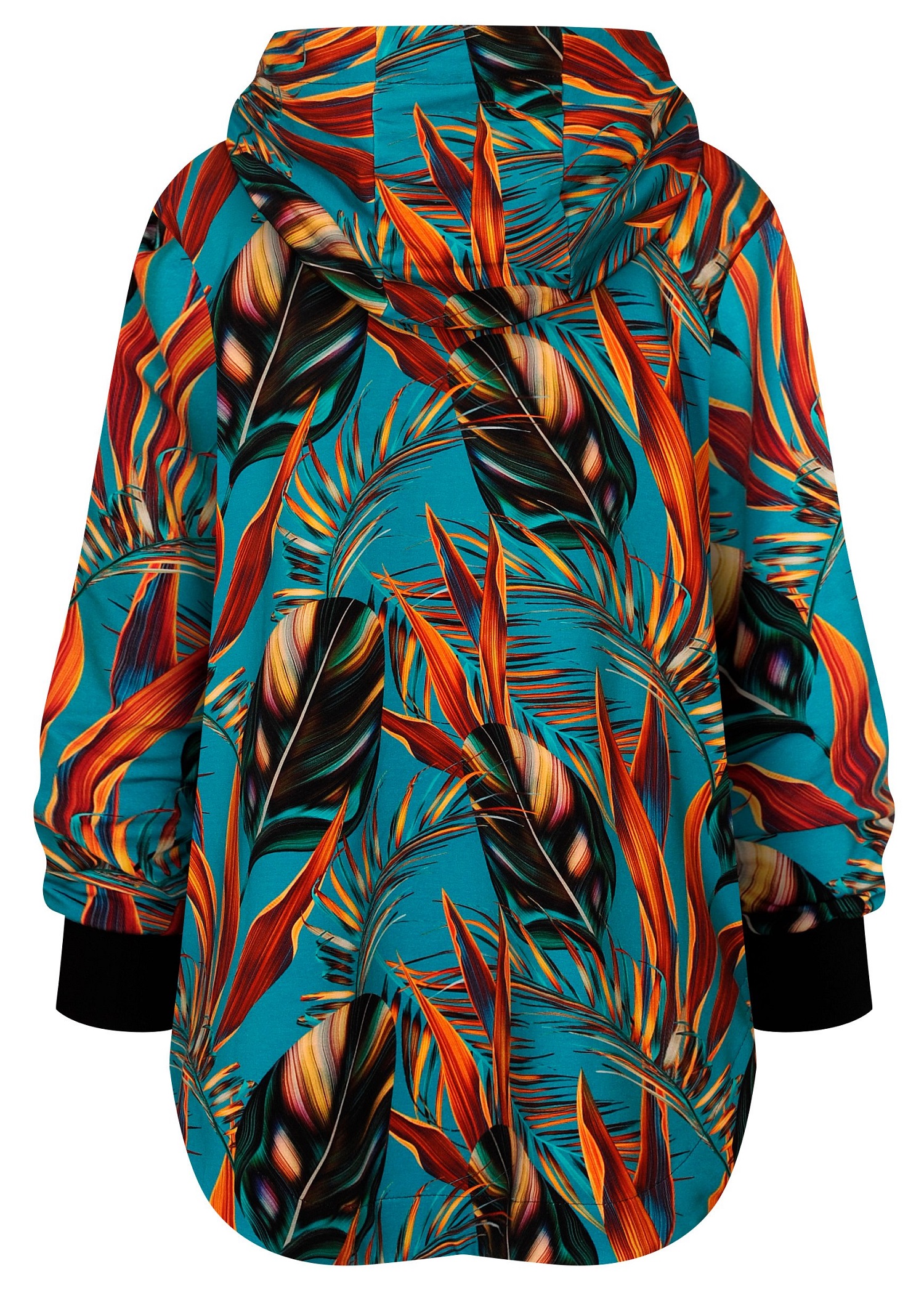 Bluza na suwak Long Back, turkusowe, ciemne liście - obrazek 2