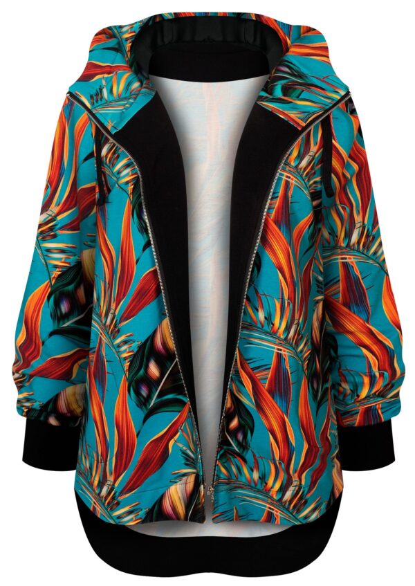 Bluza na suwak Long Back, turkusowe, ciemne liście