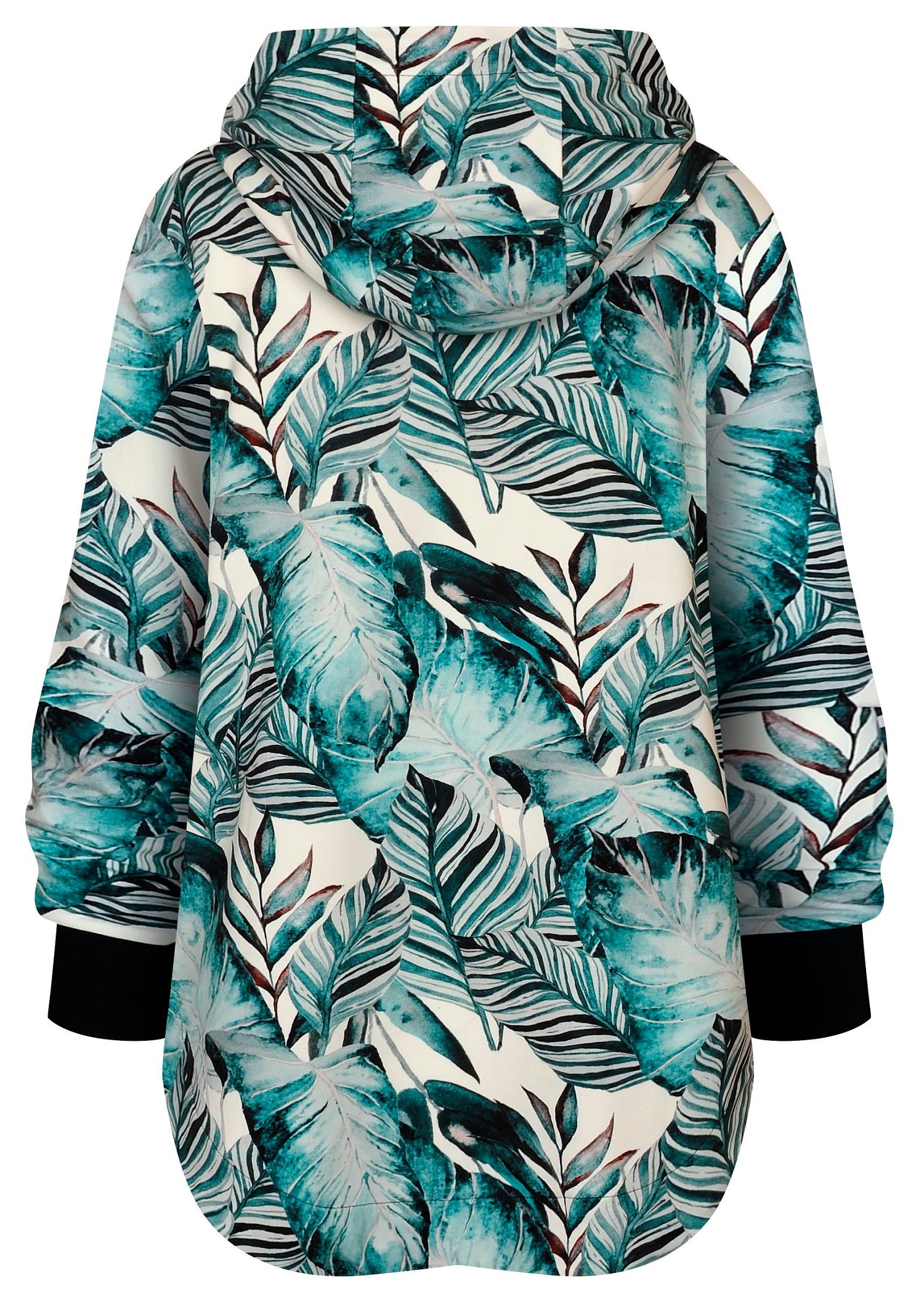 Bluza na suwak Long Back, turkusowe jasne liście - obrazek 2