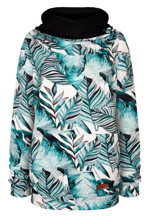 Bluza Mega hoodi, turkusowe, jasne liście