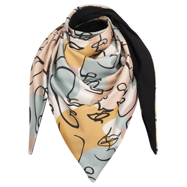 Chusta cienka dwustronna z bawełny twarze-czarny