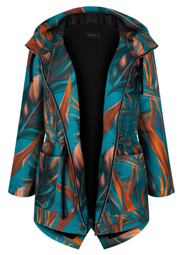 Kurtka ciepła z tunelem, turkusowe, ciemne liście