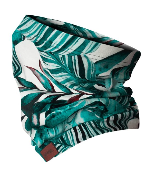 kominek, wzorzysta komin turkusowe liście