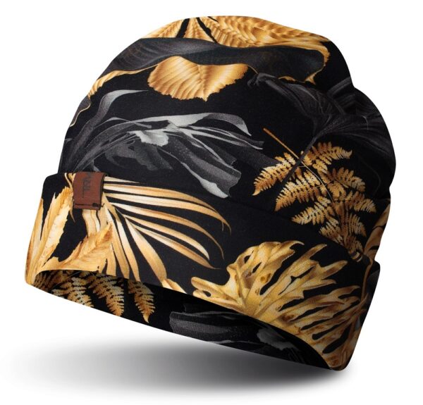 Czapka beanie, wywijana, złote liście