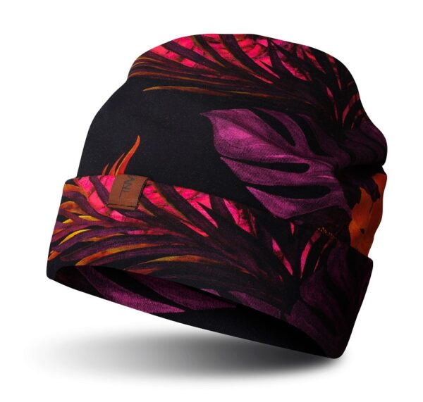 Czapka beanie, wywijana, purpurowe liście