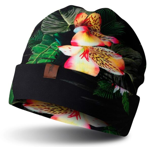 Czapka beanie, wywijasna, zielone liście