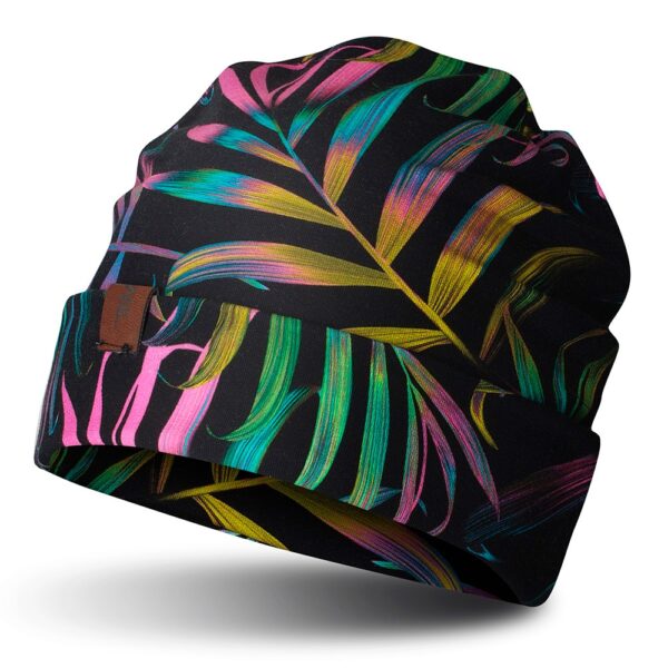 Czapka beanie, wywijana, palmy