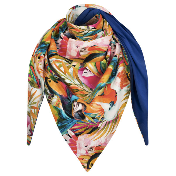 Chusta cienka dwustronna z bawełny papugi + kobalt