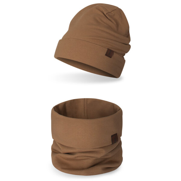 Komplet dziecięcy czapka+ komin, koniak
