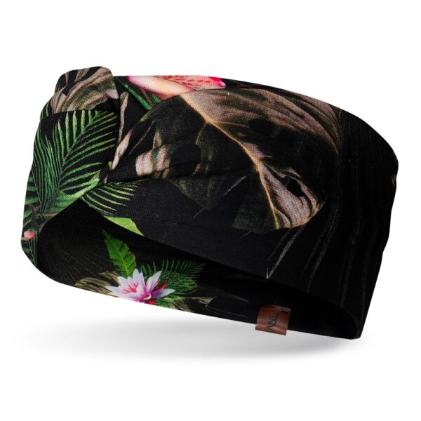 Opaska na głowę z węzłem w kolorowe printy podwójna, zielone liście