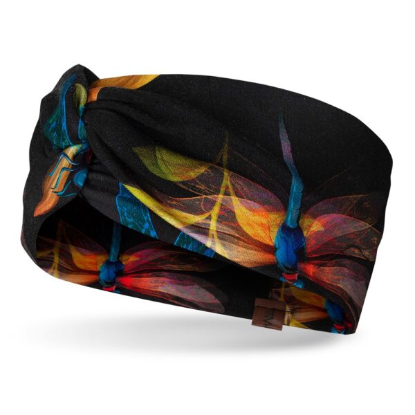 Opaska na głowę z węzłem w kolorowe printy podwójna, ważki
