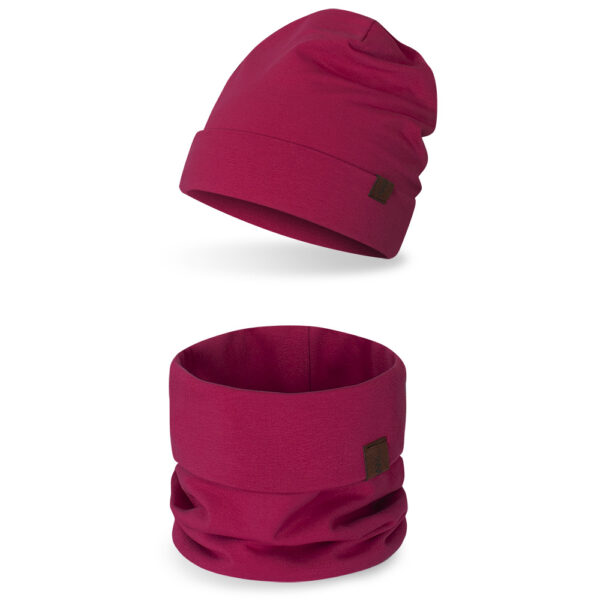 Komplet dziecięcy czapka+ komin, malina