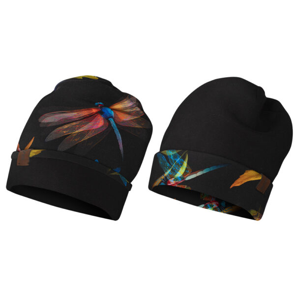 Czapka dwustronna, gruba, ważki-czarny