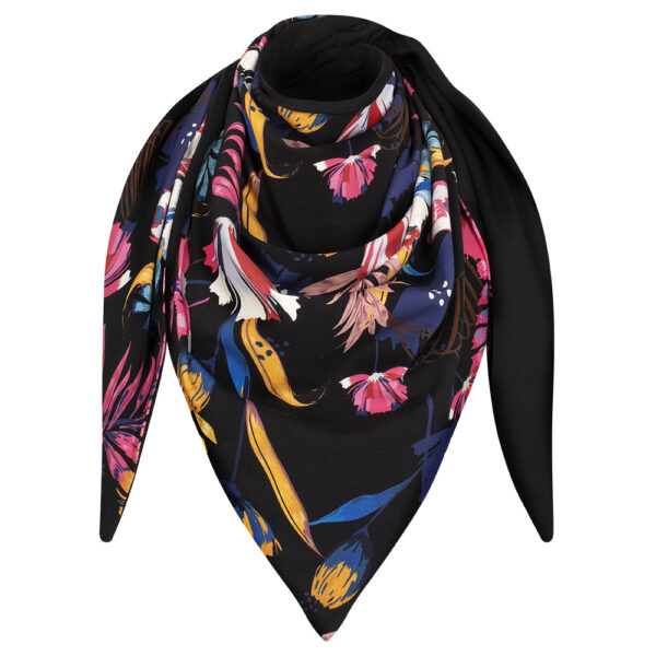 Chusta cienka dwustronna z bawełny fioletowo-różowe kwiaty