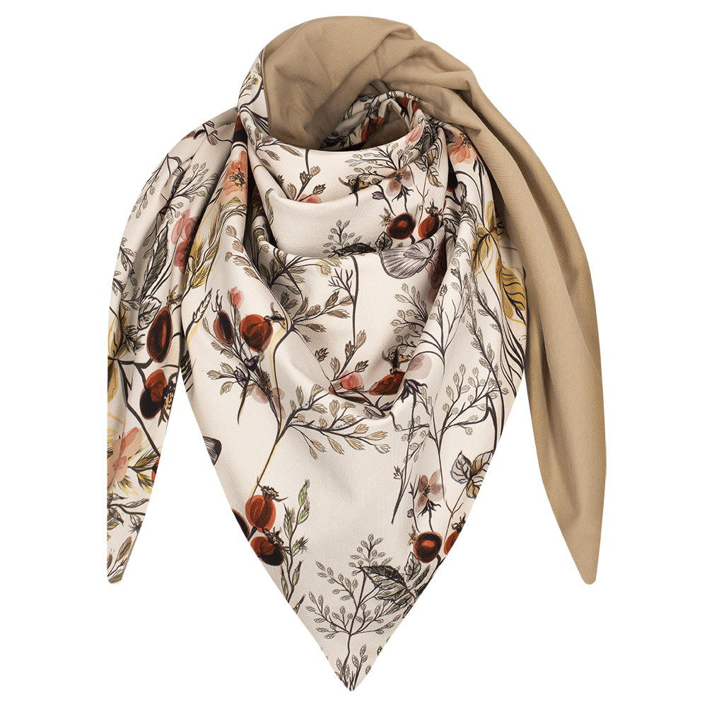 Chusta cienka dwustronna z bawełny dzika róża + beż