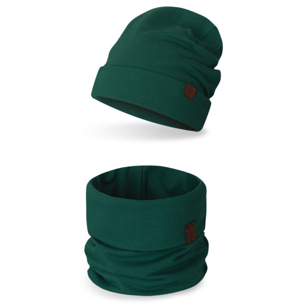 Komplet dziecięcy czapka+ komin, butelkowy zielony