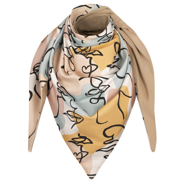 Chusta cienka dwustronna z bawełny twarze + beż