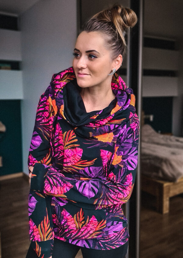 Bluza mega hoodi, purpurowe liście