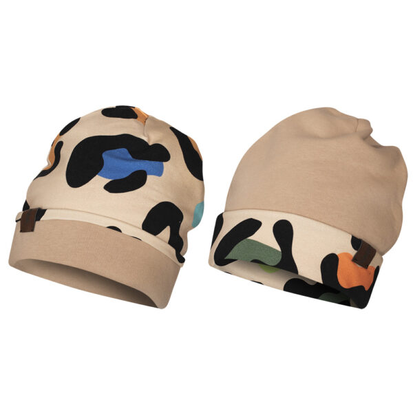 Czapka dwustronna, gruba, gepard-beż