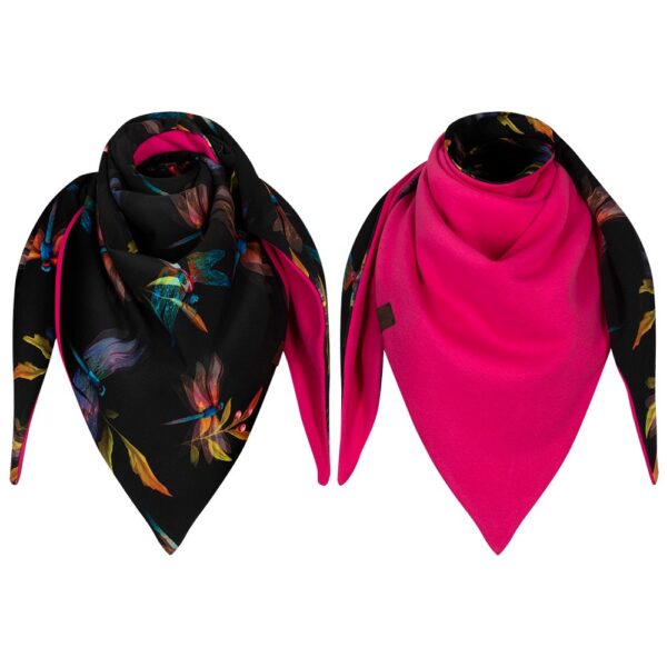 Chusta gruba dwustronna kolorowa, ważki-malina