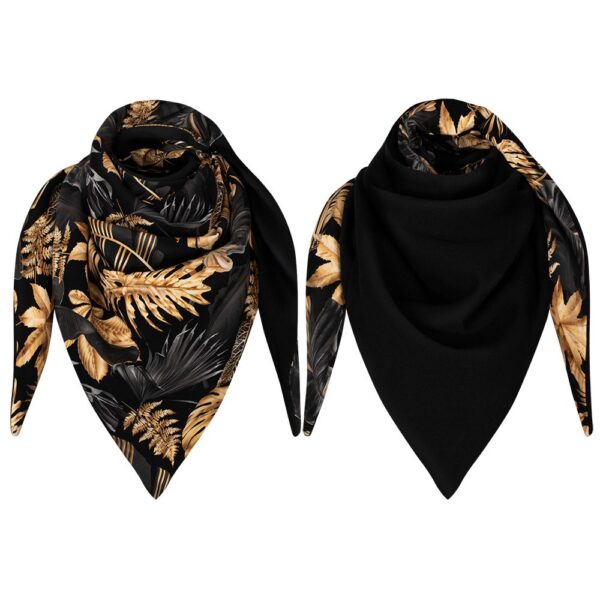 Chusta gruba dwustronna kolorowa, złote liście-czarny
