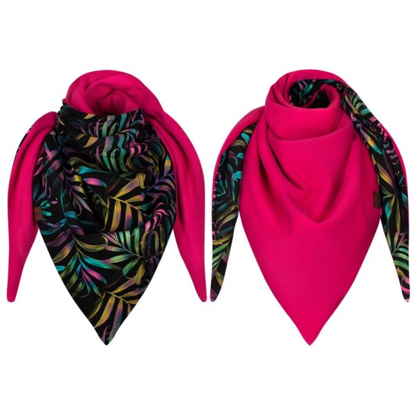 Chusta gruba dwustronna kolorowa, palmy-malina