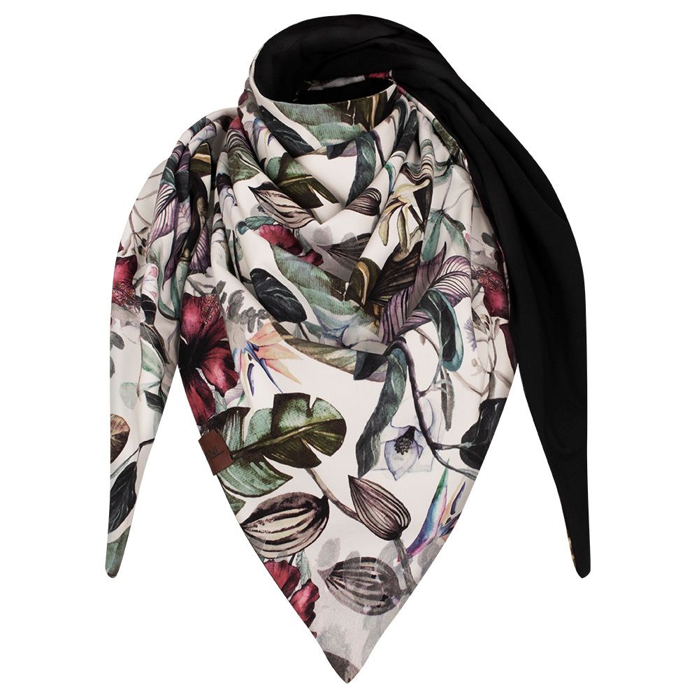 Chusta cienka dwustronna z bawełny, hawajskie kwiaty-czarny