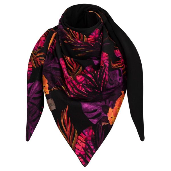 Chusta cienka dwustronna z bawełny dwustronna, purpurowe liście-czarny