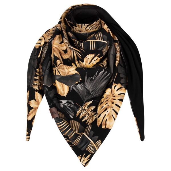 Chusta cienka dwustronna bawełniana, złote liście-czarny