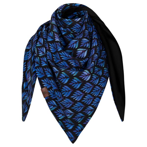 Chusta cienka dwustronna bawełniana, kobaltowe liście-czarny
