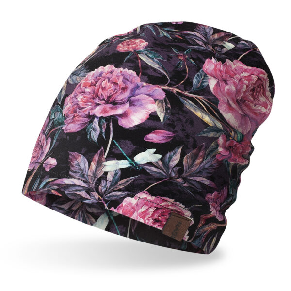 Czapka cienka bawełniana różowe kwiaty