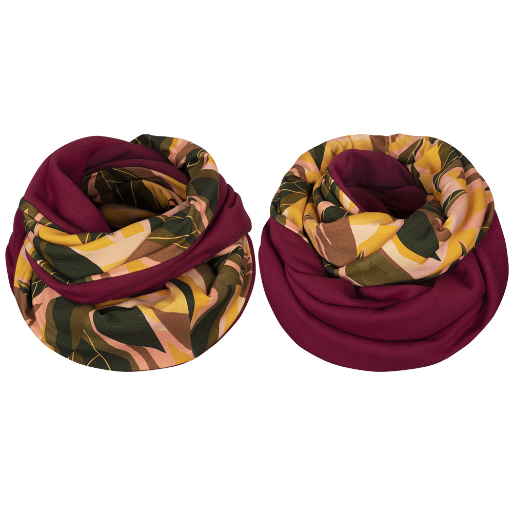 Komin dwustronny, kolorowy, jesienne liście- bordo