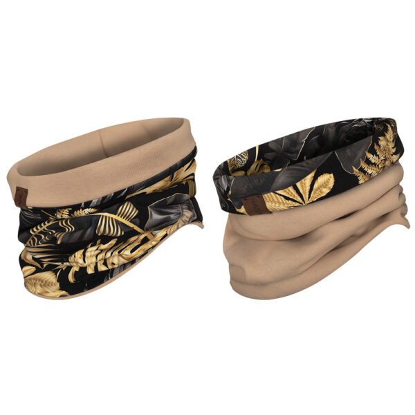 tuba, szalik dwustronny, złote liście-beż