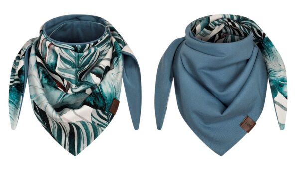 Chusteczka dziecięca dwustronna turkusowe jane liście- jeans