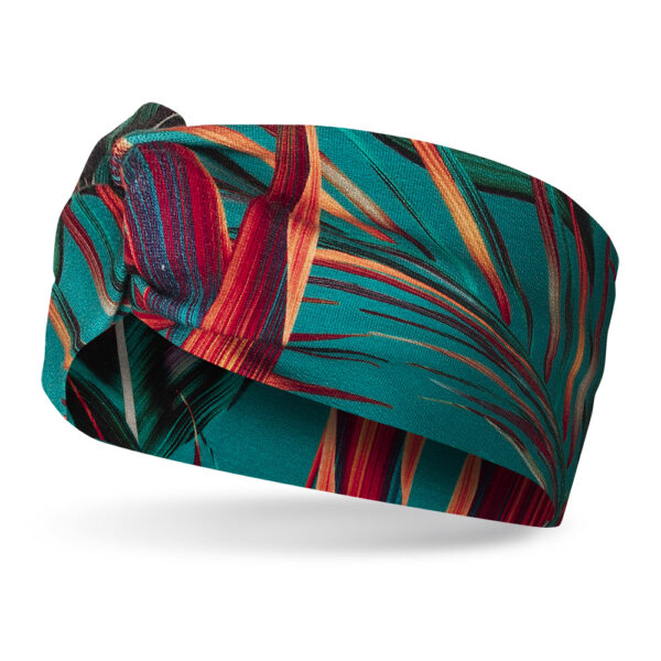 Opaska do biegania z węzłem, turkusowe ciemne liście