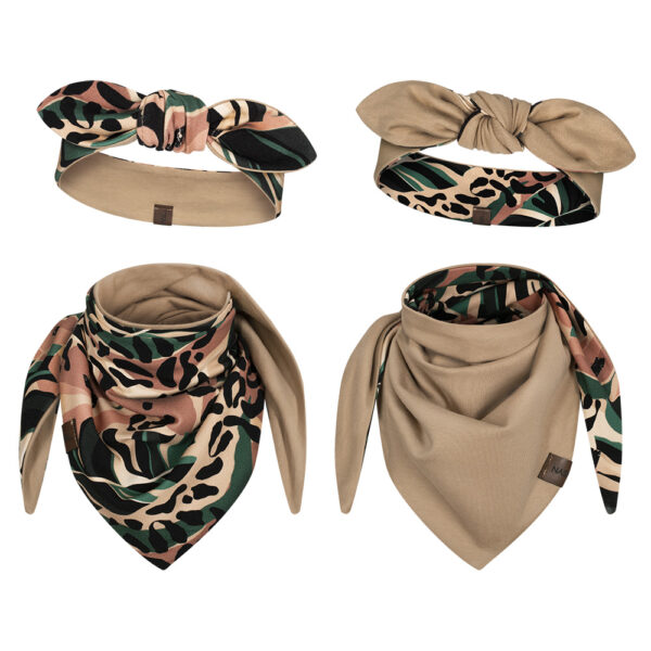 komplet dwustronny dziecięcy opaska z kokardką i apaszka, Brazykia-beż