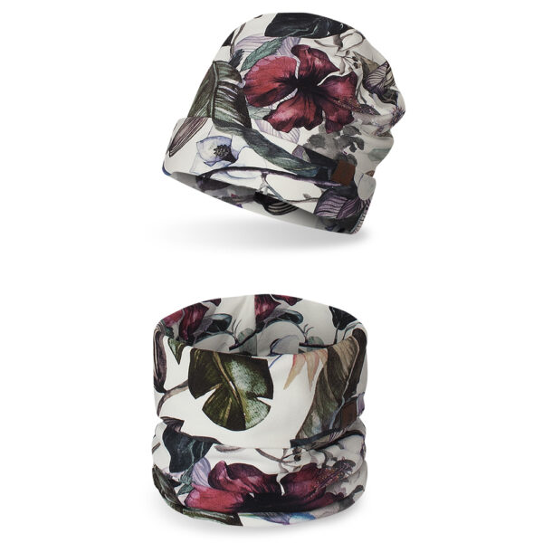 Komplet dziecięcy czapka+ komin, hawajskie kwiaty