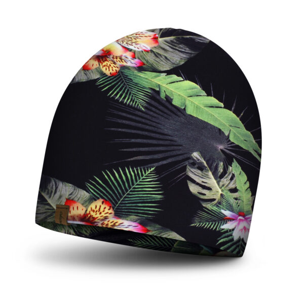 Czapka dresowa, podwójna, bawełniana, zielone liście