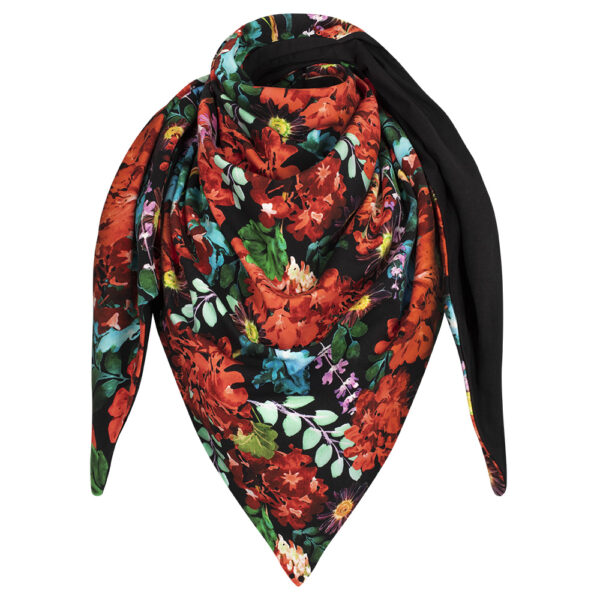 Chusta cienka dwustronna z bawełny czerwone kwiaty-czarny