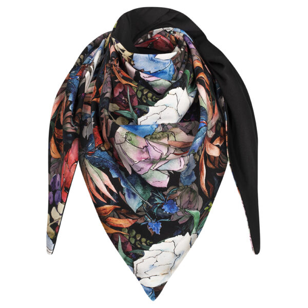 Chusta cienka dwustronna z bawełny piwonie-czarny