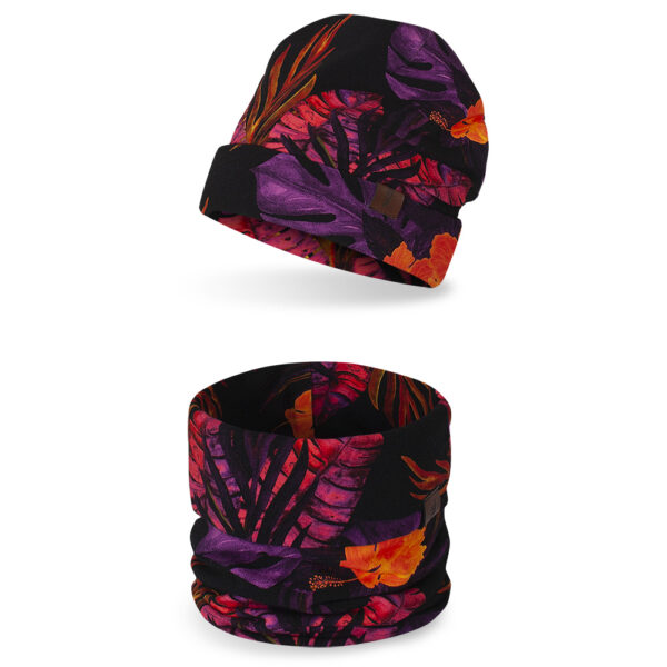 Komplet dziecięcy czapka+ komin, purpurowe liście