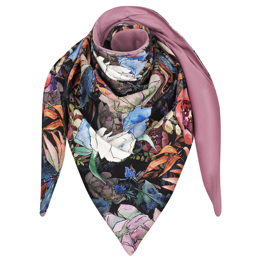 Chusta cienka dwustronna z bawełny piwonie + róż