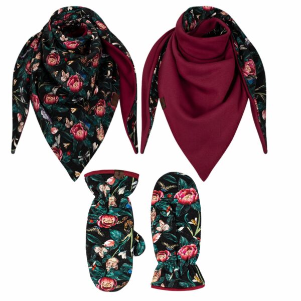 komplet gruba chusta+rękawiczki Francja -bordo