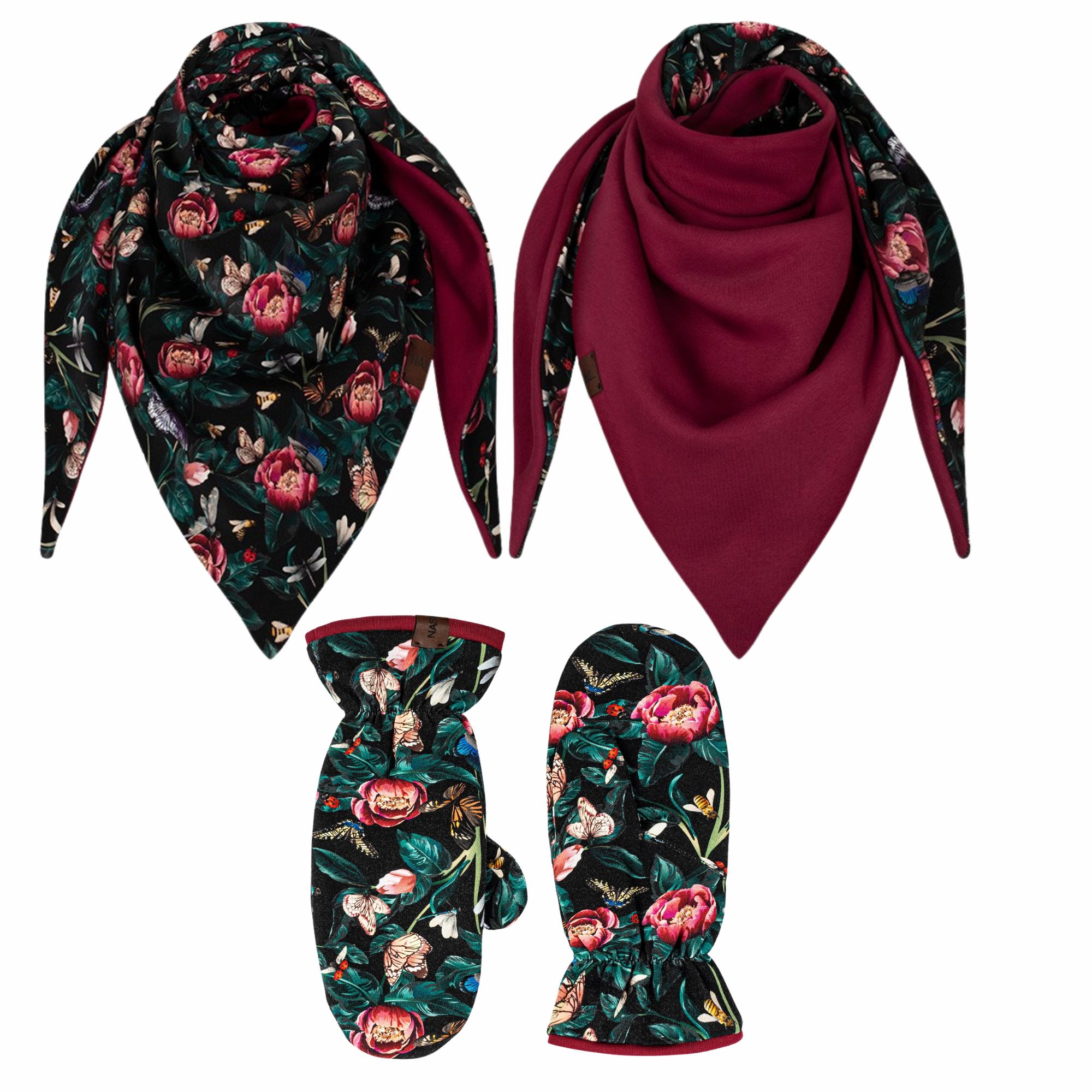 komplet gruba chusta+rękawiczki Francja -bordo