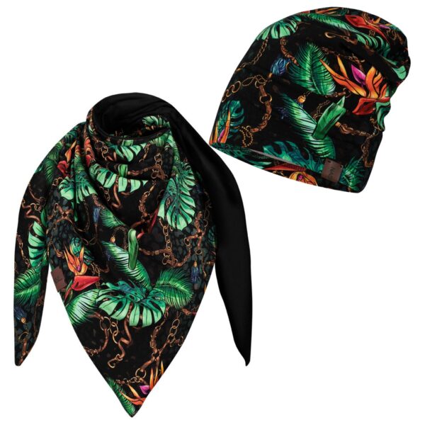 Komplet cienka czapka + chusta produkt polski łańcuchy-czarny