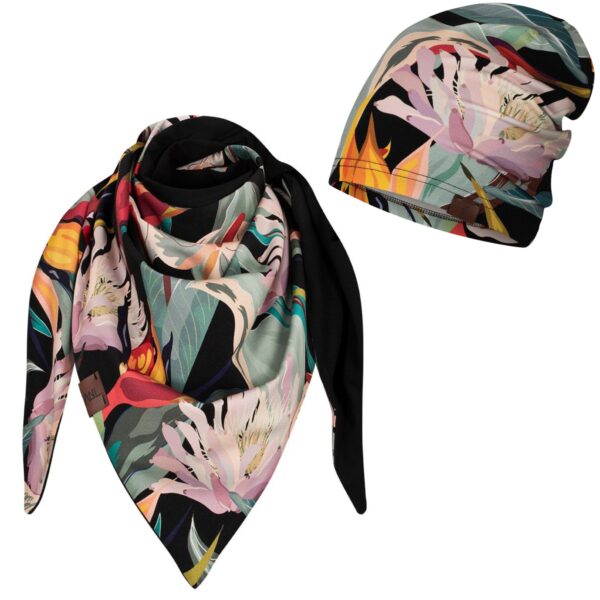 Komplet cienka czapka + chusta kalie-czarny