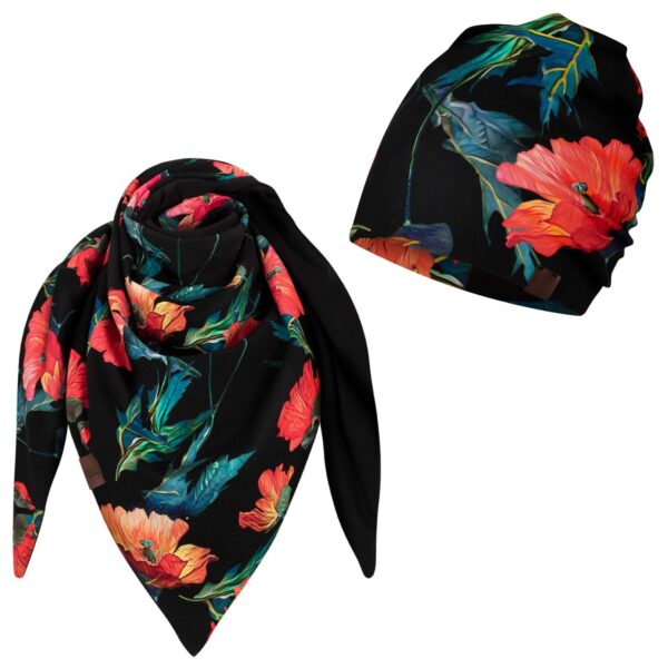 Komplet cienka czapka + chusta maki-czarny