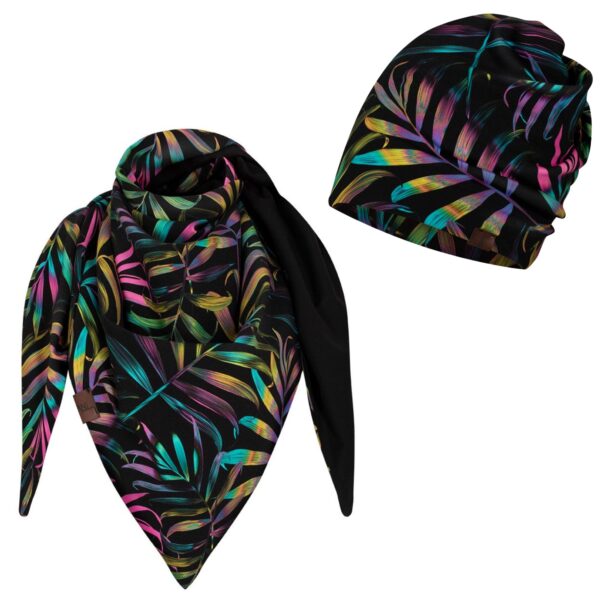 Komplet cienka czapka + chusta palmy-czarny